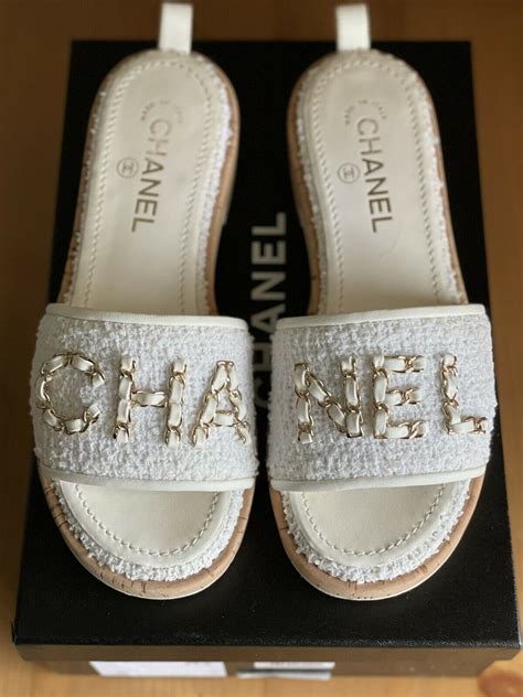 chanel tweed sandals 2021|Chanel flat heel shoes.